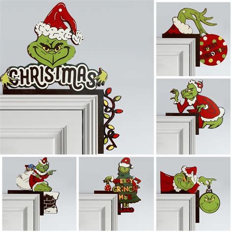 Nuevo Grinch Navidad Feliz Madera Santa Alce Adorno Puerta Marco