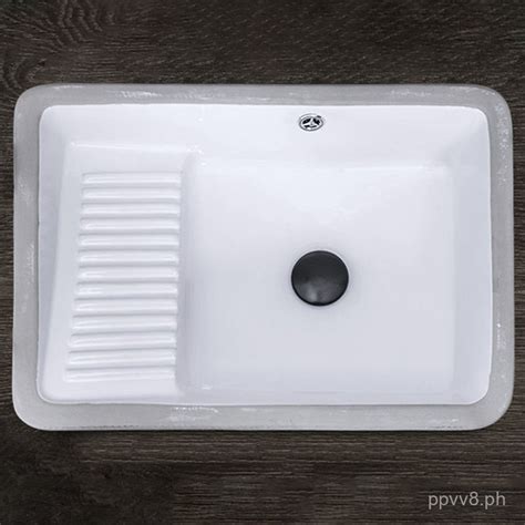 Undercounter Laundry Basin With Washboard Balcony Ceramic Undermount