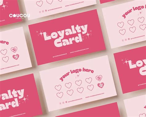 Pink Retro Loyalty Card Template Editable Loyalty Rewards Card Design