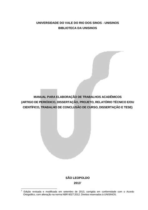 Pdf Unisinos Monografias Trabalhos Manual Para Elabora O De