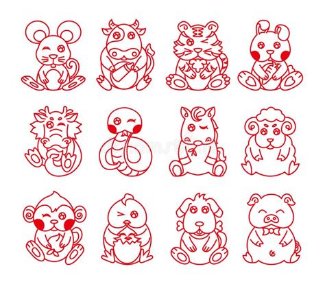 Chinese Ancient Zodiac Animal Year Symbol Stock Vector - Illustration ...