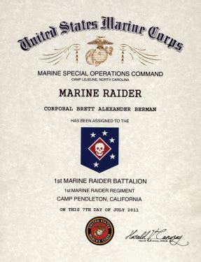 Marine Raider Unit Crtificate Old Version