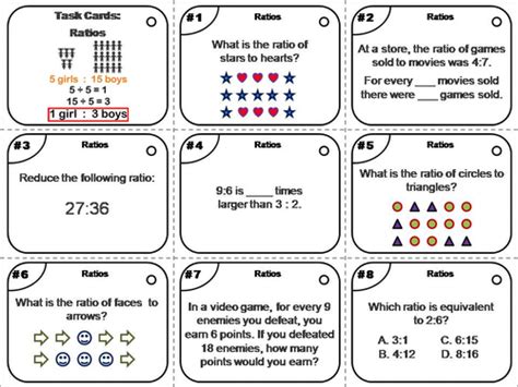 Ratios And Proportions Task Cards Teaching Resources