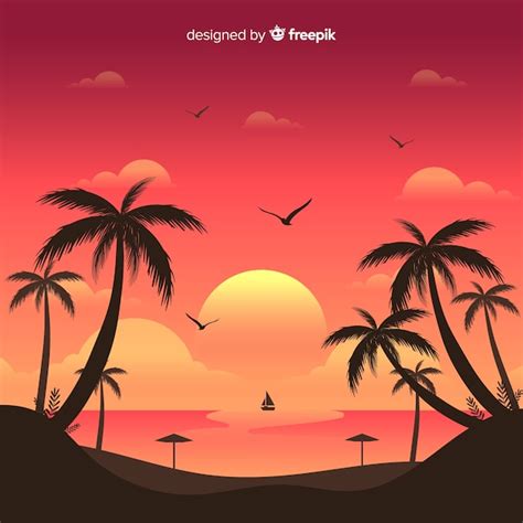 Fondo de paisaje de atardecer en la playa | Vector Premium