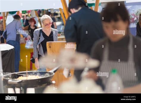 Ljubljana Slovenia April 15 People Enjoing Outdoor Street Food