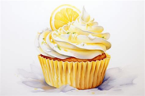 Premium Ai Image Watercolor Lemon Cupcake