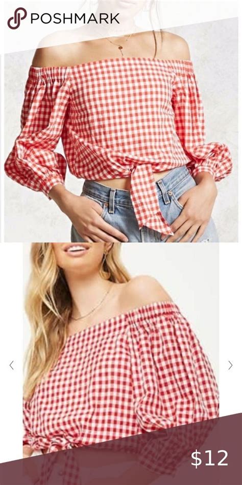 Forever 21 Gingham Off The Shoulder Top Tops Clothes Design Outfit