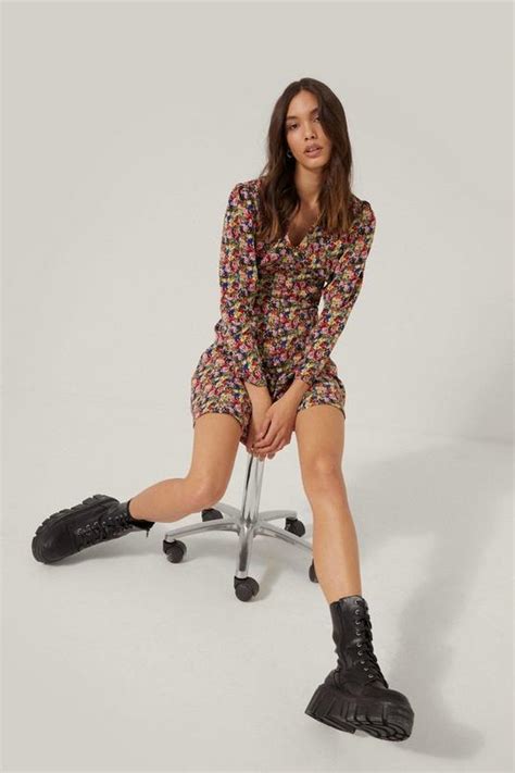 Womens Long Sleeve Floral Print Tea Dress Boohoo Uk