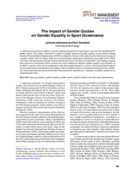 Pdf The Impact Of Gender Quotas On Gender Equality In Sport