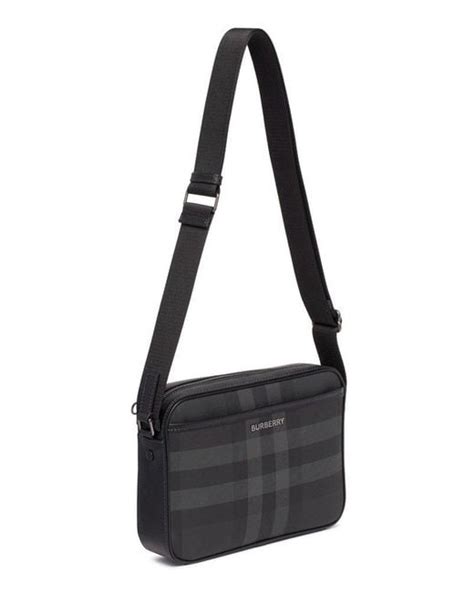 Burberry Logo Plaque Checked Messenger Bag In Black For Men Lyst Uk