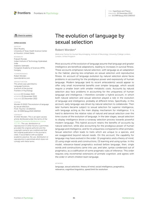 Pdf The Evolution Of Language By Sexual Selection