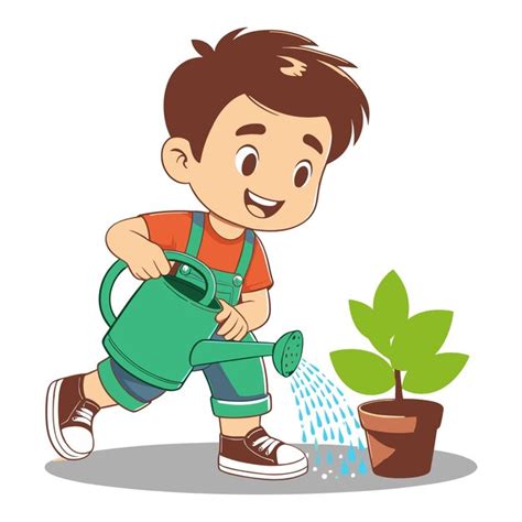 Un niño regando la planta Vector Premium