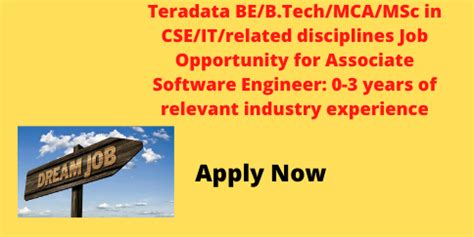 Teradata Be B Tech Mca Msc In Cse It Related Disciplines Job