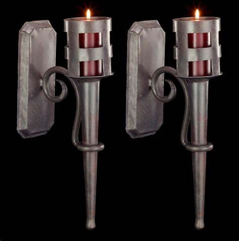 Medieval Wall Torches Slim With Metal Handle Set Of 2