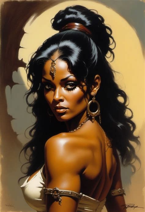 Rasheeda Jones In Frank Frazetta Style Value Color Painting Stable