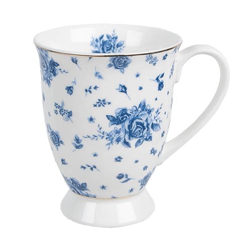 Brbmu Mug Ml Blanc Bleu Porcelaine Roses Gobelet