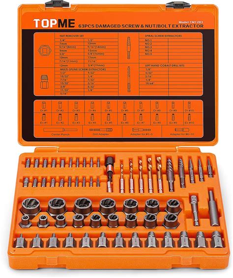 Topme Juego De Extractores De Tornillos De 63 Piezas Con Broca De