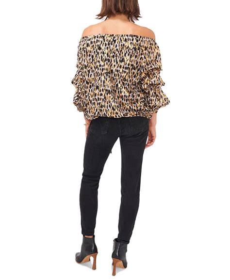 Vince Camuto Printed Off The Shoulder 3 4 Balloon Sleeve Top Macys