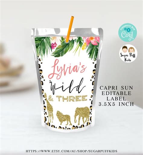 Editable Jungle Capri Sun Printable Cheetah Print Juice Label