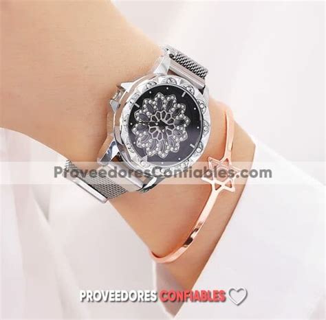 Reloj Plata Extensible Metal Mesh Iman Flor De Loto Giratoria R