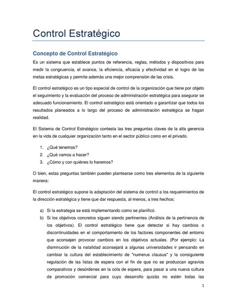 Control Estrategico Control Estrat Gico Concepto De Control