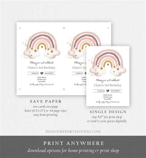 Editable Rainbow Birthday Invitation Boho Rainbow Invite Etsy