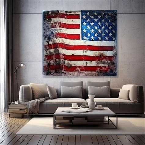 Premium Ai Image A Large American Flag Is Hanging On A Wall In A