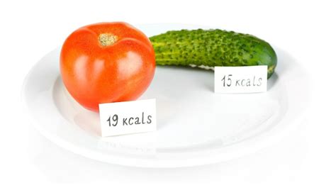 Premium Photo Calorie Content Of Cucumber And Tomato Isolated On White