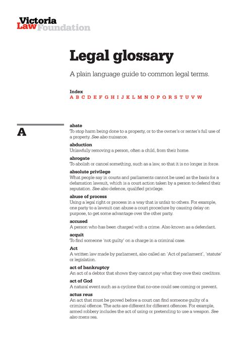 Legal Glossary HELPFUL NOTES A Plain Language Guide To Common Legal