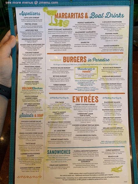 Menu At Margaritaville Pub And Bar Orlando