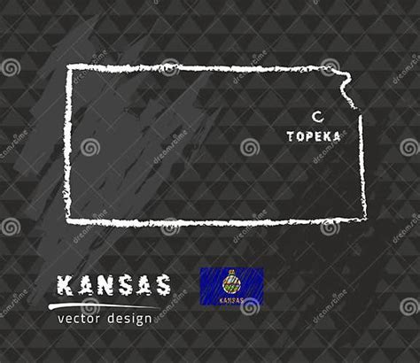 Kansas Map Vector Pen Drawing On Black Background Stock Vector Illustration Of Chalkboard