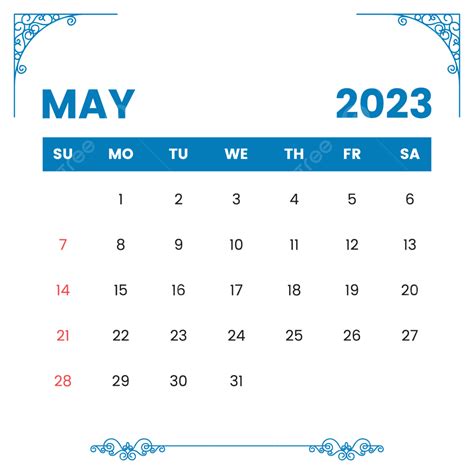 Gambar Desain Kalender Bulan Mei 2023 Latar Belakang Transparan Kalender Bulanan 2023 Kalender