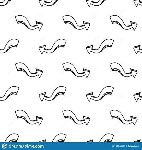 Seamless Pattern Hand Drawn D Arrow Doodle Icon Hand Drawn Black