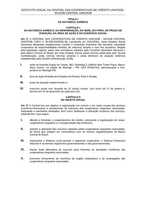 PDF ESTATUTO SOCIAL DA CENTRAL DAS COOPERATIVAS DE Cooperativa De