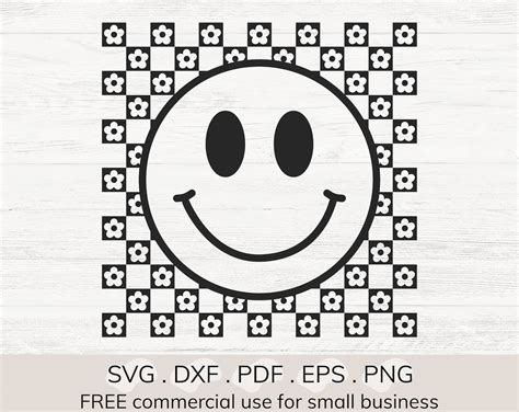 Checkered Pattern Smiley Face Svg Retro Smiley Face Svg Png Etsy Uk