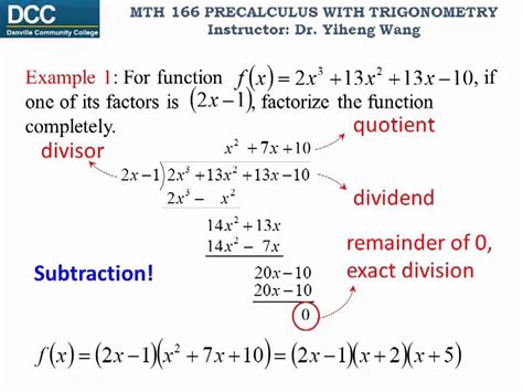 Precalculus With Trigonometry Lecture 21 Long Division Youtube