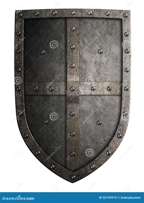 Big Medieval Crusader S Metal Shield Isolated Stock Image Image Of