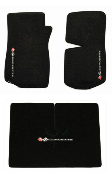 New Black Floor Mats 1968 1982 Chevy Corvette With Embroidered Vette Logo Set 3 Ebay