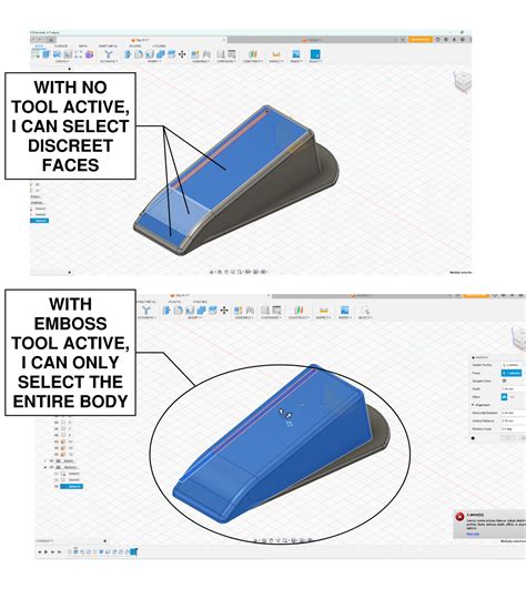 Super Frustrated On Day 8 Of Learn Fusion 360 In 30 Days Trying To Use Emboss Tool On Three