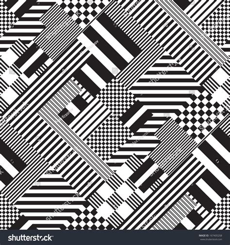 Seamless Black And White Lines Pattern Abstract Retro Fashion Ornament