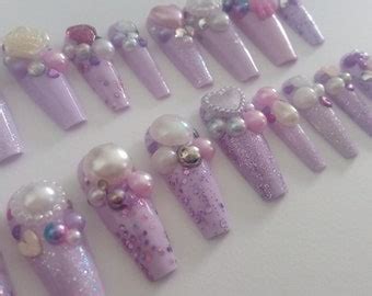 Lilac Purple Long Coffin False Nails Etsy