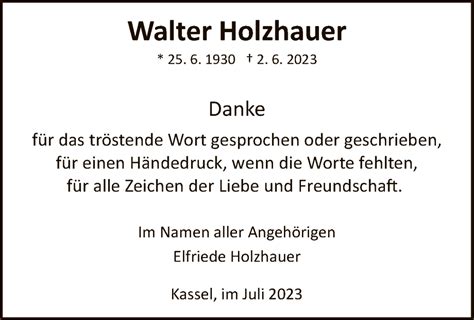 Traueranzeigen Von Walter Holzhauer Trauer Hna De