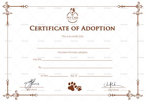 Simple Adoption Certificate Design Template in PSD, Word