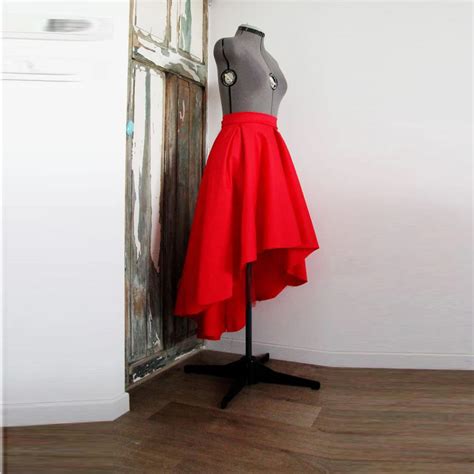 Custom Made Red Asymmetrical Skirt Zipper Waistline Floor Length High Low Skirt Pleated Adults