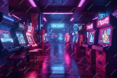 Premium Ai Image A Deserted Arcade Neon Lights Flickering And Casting