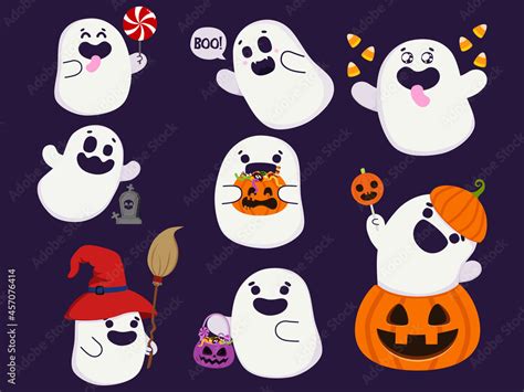 Halloween Set Of Ghost Apparition Spook Horror Set The Halloween Ghost Character Design