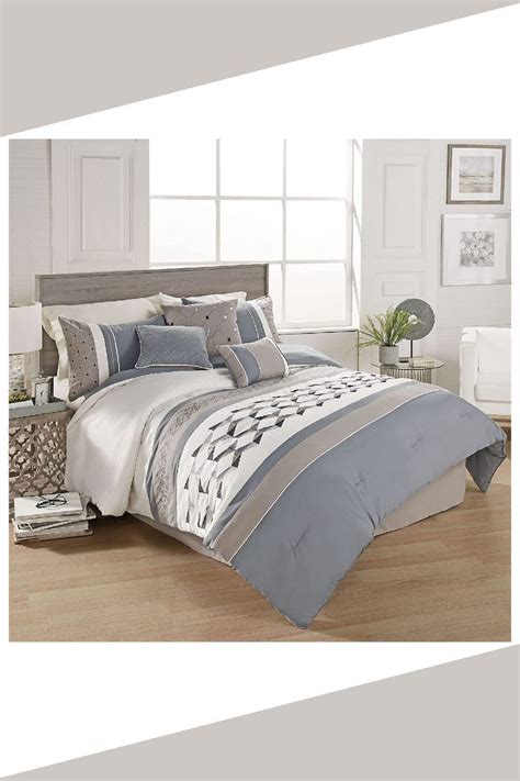 Riverbrook Home Elite Collection Comforter Set Queen Beren Blue Tan Ivory 7 Piece Set