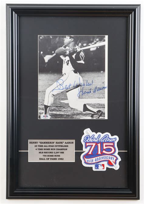 Hank Aaron Signed Braves Custom Framed Photo Display With Anniversary