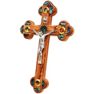 Standing Olive Wood Mother Of Pearl Cross Crucifix Incense