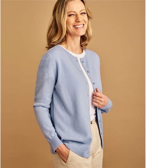 Periwinkle Cashmere Merino Crew Neck Cardigan WoolOvers AU